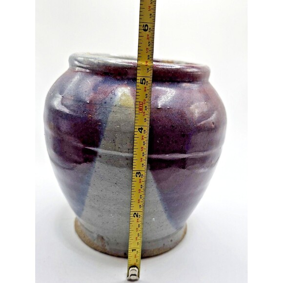 Studio Pottery Handmade Stoneware Purple Plum Grey Glaze Vase Signed - Picture 7 of 9